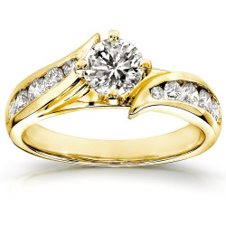 Gold 1ct TDW Round Diamond Bypass Engagement Ring - Handcrafted By Name My Rings™