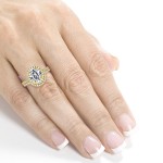 Gold 2 3/5ct TGW Moissanite and Diamond Oval Halo Fitted Bridal Rings Set - Handcrafted By Name My Rings™