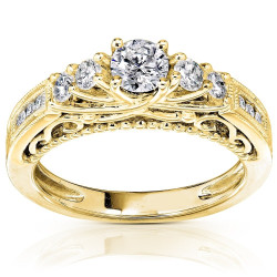 Gold 3/4ct TDW Round Brilliant Diamond Ring - Handcrafted By Name My Rings™