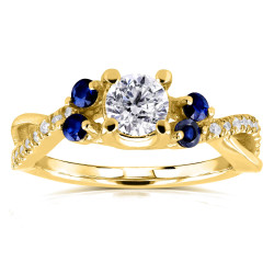 Gold 4/5ct TCW Diamond and Blue Sapphire 5 Stone Ring - Handcrafted By Name My Rings™