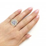 Gold 5 7/8ct TGW Large Moissanite and Diamond Round Double Halo Statement Ring - Handcrafted By Name My Rings™