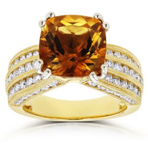 Gold Cushion Orange Citrine and 1 1/5ct TDW Diamond Multi-Row Channel - Handcrafted By Name My Rings™