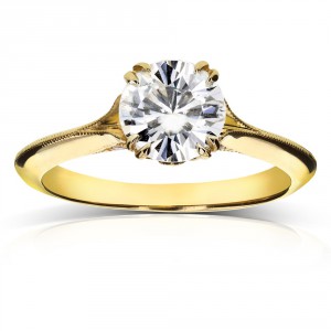 Gold Forever One Moissanite and 1/10ct TDW Diamond Blooming Flower Engagement Ring - Handcrafted By Name My Rings™