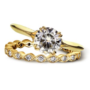 Gold Forever One Moissanite and 2/5ct TDW Diamond Blooming Flower 2-Pi - Handcrafted By Name My Rings™