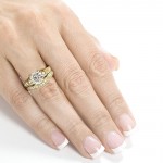 Gold Moissanite 3/5ct TDW Diamond Antique Bridal Ring Set - Handcrafted By Name My Rings™