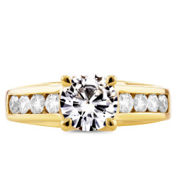 Gold Moissanite and 1/2ct TDW Diamond Channel Band Engagement Ring - Handcrafted By Name My Rings™