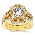 Gold Moissanite and 5/8ct TDW Diamond 3-Piece Floral Antique Bridal Se - Handcrafted By Name My Rings™