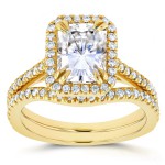 Gold Radiant Cut Moissanite and 2/5ct TDW Halo Diamond 2-Piece Bridal - Handcrafted By Name My Rings™