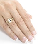 Gold Radiant Cut Moissanite and 3/5ct TDW Halo Diamond 3-Piece Bridal - Handcrafted By Name My Rings™