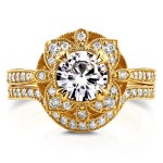 Gold Round Moissanite and 1/2ct TDW Diamond 2-Piece Floral Antique Bri - Handcrafted By Name My Rings™