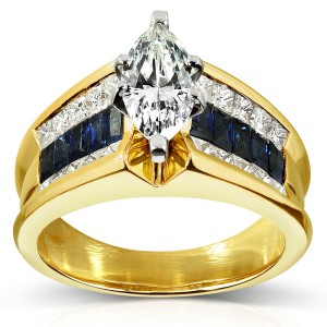 Gold 1 3/4ct TDW Diamond and Blue Sapphire Ring - Handcrafted By Name My Rings™