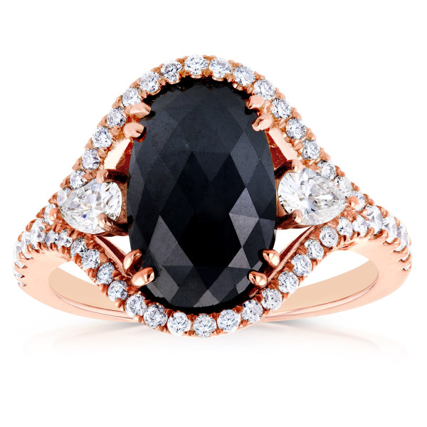 Rose Gold 3 7/8ct TDW Black and White Diamond Vintage Oval Ring - Handcrafted By Name My Rings™