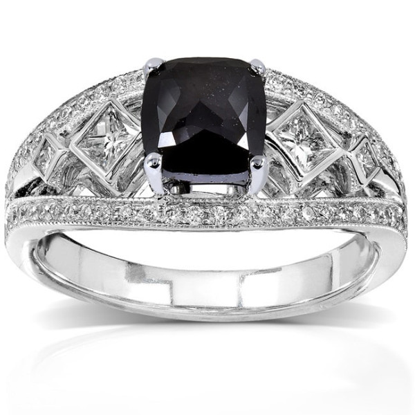 White Gold 1 3/4ct TDW Cushion Cut Black and White Diamond Ring - Handcrafted By Name My Rings™