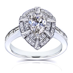 White Gold 1 7/8ct TDW Vintage Victorian Teardrop Diamond Engagement Ring - Handcrafted By Name My Rings™