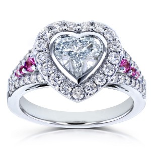 White Gold Certified 1 4/5ct TDW Diamond and Pink Sapphire Heart Shape Halo Ring - Handcrafted By Name My Rings™