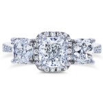White Gold Certified 2 4/5ct TDW Diamond Cushion Halo 3 Stone Engagement Ring - Handcrafted By Name My Rings™