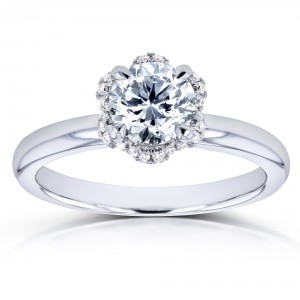 White Gold 7/8ct TDW Round Diamond Wavy Halo Floral Engagement Ring - Handcrafted By Name My Rings™