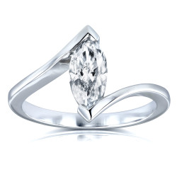 Certified White Gold 1ct Marquise Diamond Chevron Solitaire Engagement Ring - Handcrafted By Name My Rings™