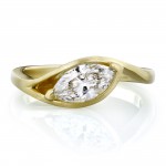 Certified Gold 1ct Marquise Diamond Brushed Finish Solitaire Engagement Ring - Handcrafted By Name My Rings™