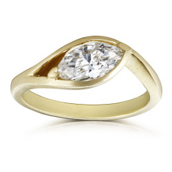 Certified Gold 1ct Marquise Diamond Brushed Finish Solitaire Engagement Ring - Handcrafted By Name My Rings™