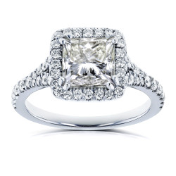 Certified White Gold 2 4/5ct TDW Princess Diamond Halo Engagement Ring - Handcrafted By Name My Rings™