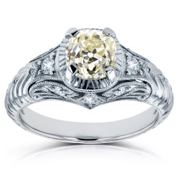 Platinum 1 1/2ct TDW Old Mine Cut Cushion Diamond Antique Ring - Handcrafted By Name My Rings™