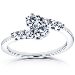 Two White Gold 1/2ct TDW Diamond Two-Stone Prong Set Curved Ring - Handcrafted By Name My Rings™