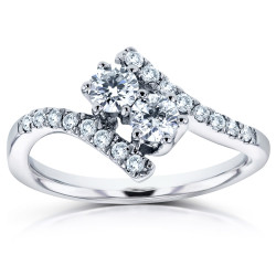 Two White Gold 1/2ct TDW Diamond Two-Stone Prong Set Curved Ring - Handcrafted By Name My Rings™
