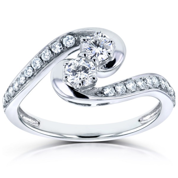Two White Gold 1/2ct TDW Diamond Two-Stone Swirl Curved Ring - Handcrafted By Name My Rings™