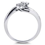 Two White Gold 1/2ct TDW Round and Baguette Diamond Two-Stone Curved Ring - Handcrafted By Name My Rings™