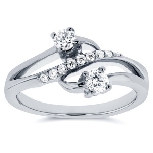 Two White Gold 1/3ct TDW Diamond Two-Stone Curved Ring - Handcrafted By Name My Rings™
