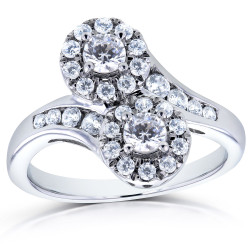 Two White Gold 1ct TDW Diamond Two-Stone Curved Ring - Handcrafted By Name My Rings™