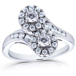 Two White Gold 1ct TDW Diamond Two-Stone Curved Ring - Handcrafted By Name My Rings™