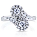 Two White Gold 1ct TDW Diamond Two-Stone Curved Ring - Handcrafted By Name My Rings™