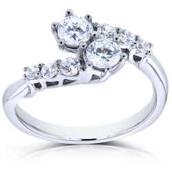 Two White Gold 1ct TDW Diamond Two-Stone Prong Set Curved Ring - Handcrafted By Name My Rings™
