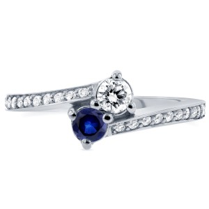 Two White Gold Blue Sapphire and 1/3ct TDW Diamond Two-Stone Ring - Handcrafted By Name My Rings™