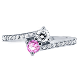 Two White Gold Pink Sapphire and 1/3ct TDW Diamond Two-Stone Ring - Handcrafted By Name My Rings™