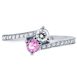 Two White Gold Pink Sapphire and 1/3ct TDW Diamond Two-Stone Ring - Handcrafted By Name My Rings™