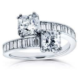 Two White Gold Certified 3ct TDW Radiant and Baguette Channel Diamond Bypass - Handcrafted By Name My Rings™