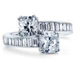 Two White Gold Certified 3ct TDW Radiant and Baguette Channel Diamond Bypass - Handcrafted By Name My Rings™