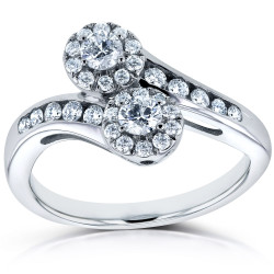Two Collection White Gold 1/2ct TDW Diamond Two-stone Curved Ring - Handcrafted By Name My Rings™