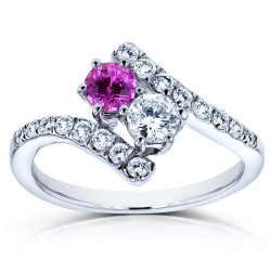 Two Collection White Gold 1ct TCW Sapphire and Diamond 2-Stone Curved Ring - Handcrafted By Name My Rings™