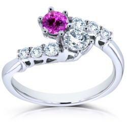 Two Collection White Gold 1ct TCW Sapphire and Diamond 2-Stone Prong Set Curv - Handcrafted By Name My Rings™