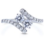 Two Collection White Gold 1ct TDW Diamond 2-stone Curved Ring - Handcrafted By Name My Rings™