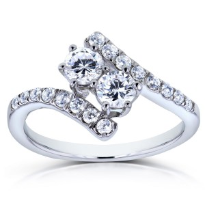 Two Collection White Gold 1ct TDW Diamond 2-stone Curved Ring - Handcrafted By Name My Rings™