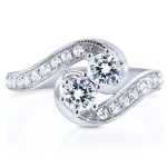 Two Collection White Gold 1ct TDW Diamond 2-stone Swirl Ring - Handcrafted By Name My Rings™