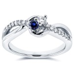 Two Collection White Gold Blue Sapphire and 1/6ct TDW Diamond 2-stone Ring - Handcrafted By Name My Rings™