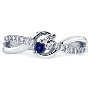 Two Collection White Gold Blue Sapphire and 1/6ct TDW Diamond 2-stone Ring - Handcrafted By Name My Rings™