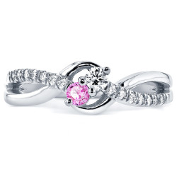 Two Collection White Gold Pink Sapphire and 1/6ct TDW Diamond 2-stone Ring - Handcrafted By Name My Rings™