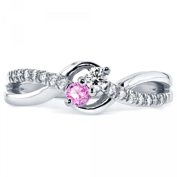 Two Collection White Gold Pink Sapphire and 1/6ct TDW Diamond 2-stone Ring - Handcrafted By Name My Rings™